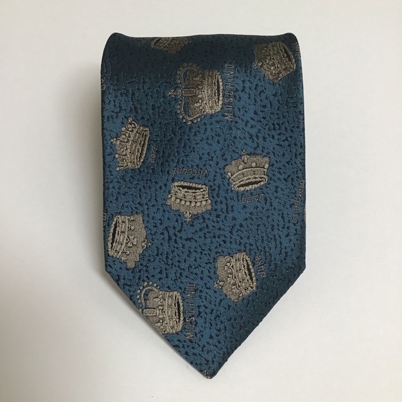 Moschino Tie Crowns 100% Silk Aqua Baron Viscount Marquess Duke Earl Vintage - Picture 6 of 15